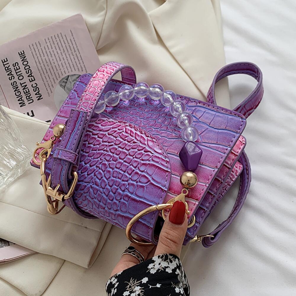 SWDF Crocodile pattern Small Tote bag Summer PU Leather Women's Handbag Gradient Shoulder Messenger Bag