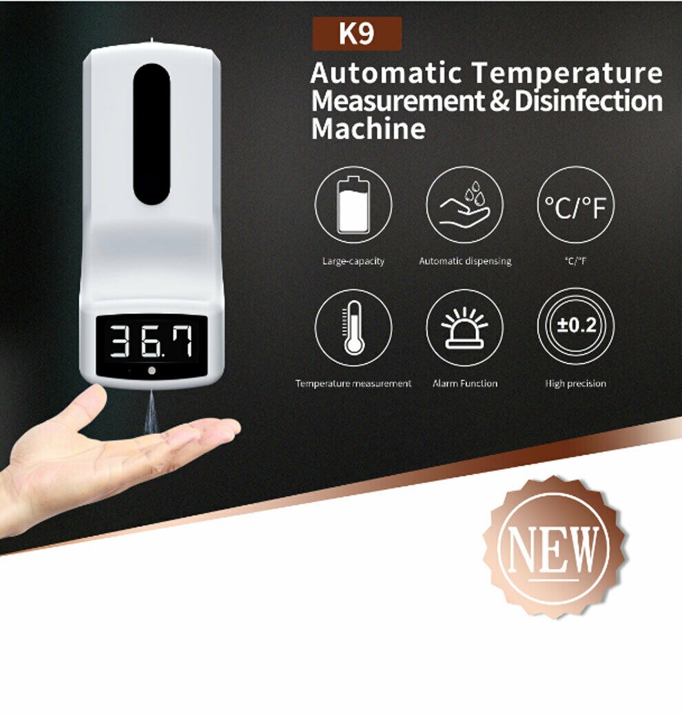 2 in 1 Infrared Thermometer K9 Automatic Soap Dispenser Palm Temperature Measurement and Disinfection Integrated Machine wb: K9