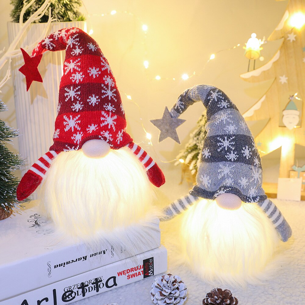 Led ljus randig keps ansiktslös docka jul glödande docka leksaker med stickad mössa xmas gnome svensk dekoration barn