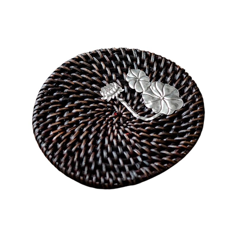 Cup Mat Round Natural Rattan Pad Thickened Protect Table from High Temperatures Scratches for Kitchen Dinner Q1FD