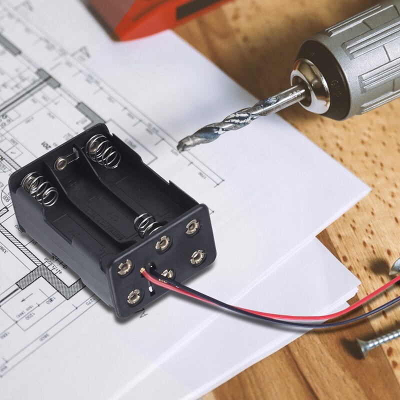 4 Stuks Wired 6X1.5V Aaa Batterij Houder Plastic Case Opbergdoos Zwart