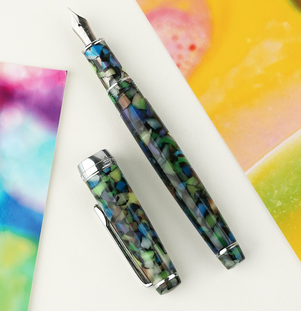 Moonman delike fyldepen newmoon-serie akrylharpiks iridium ef / f / lille bøjet skrivepenn sæt til forretningskontor: Ædelstensgrøn / Lille bøjet 0.6mm
