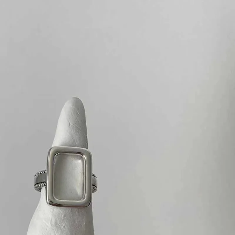 Conjunto de anillos geométricos cuadrados huecos de Color plateado con personalidad para hombre, anillos de acero inoxidable con ondas irregulares Punk para mujer, joyería de roca: Negro