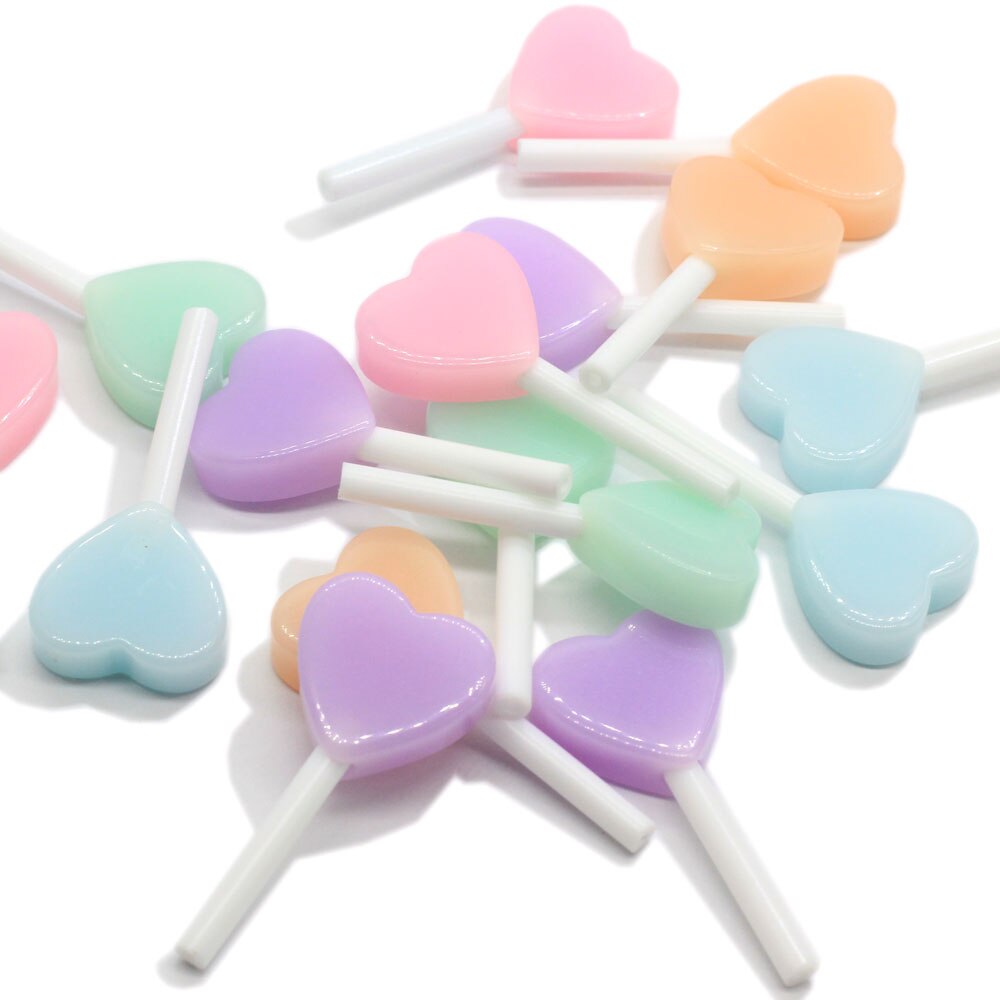 10/20 stk ny nyhed blandet hjerte slikkepind 40*18mm pastel slikkepinde sød flatback harpiks cabochons dekoration håndværk til øreringe &
