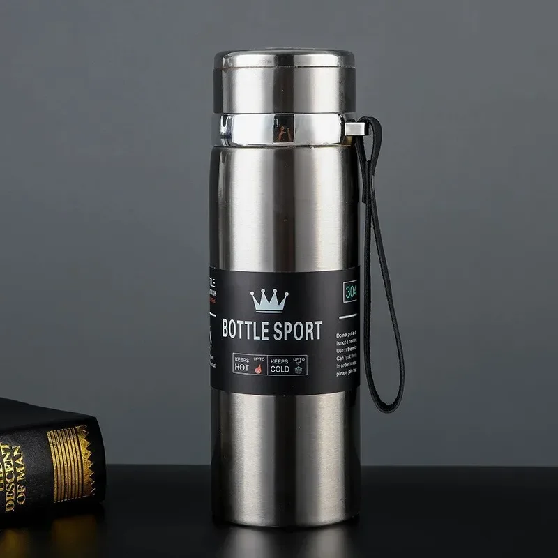 1l termosflaskor för att hålla kallt och vattenflaska termos för vatten, te och kaffe, termosflaska i rostfritt stål: Svart