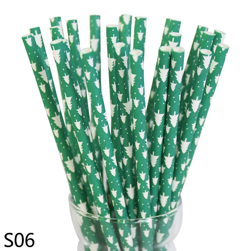 25 stuks/partij kerstversiering sneeuwvlok papieren rietjes diy kerst bruiloft verjaardag feest decoratie wegwerp drinkrietjes: S06
