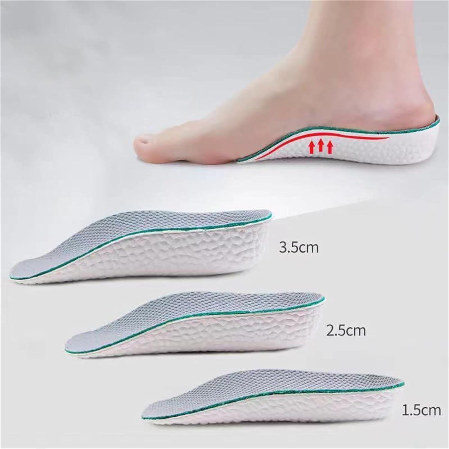 1.5/2.5/3.5 Cm Arch Support Height Increase Insoles Light Weight Soft Elastic Lift Soft Elastic Lifting For Men Women Shoes Pads