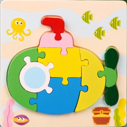 3D Wooden Puzzle Jigsaw Toys For Children Wood 3d Cartoon Animal Puzzles Intelligence Kids Early Educational Toys for children: Brown