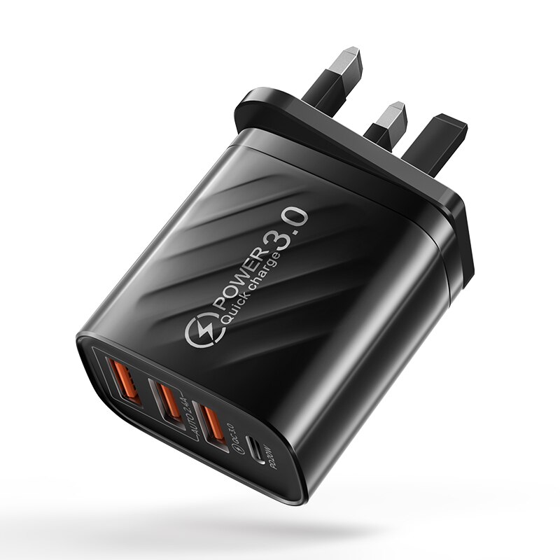 Ładowarka USB 48W szybka ładowarka 4.0 3.0 PD 30W ścienna ładowarka do telefonu iPhone 13 12 11 Xiaomi szybka ładowarka USB typu C: Black UK