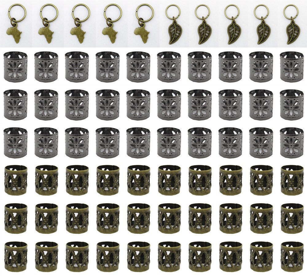 Anillos africanos de bronce para el pelo, cuentas, puños, tubos, amuletos, trenzas para el pelo, joyería, accesorios para hombres y mujeres, 70/80/100 Uds.: 70pcs Mix Styles