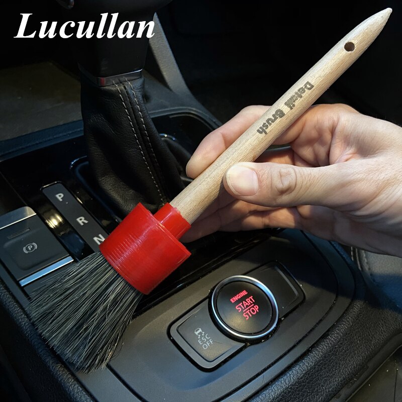 Lucullan Color de la mezcla de cerdas de herramientas de limpieza de coche clásico mango de madera sólida detallado de coches cepillo accesorios para coche