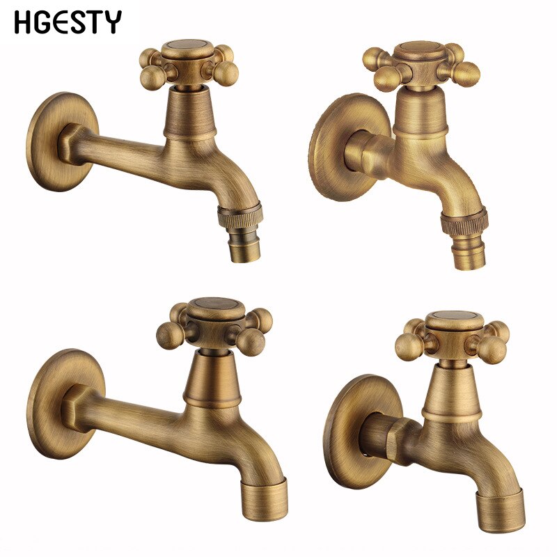 Wall Mounted Antique Brass Bathroom Washing Machine Faucet Mop Pool Tap Cold Water Bibcock Tap Decorative Outdoor Garden Faucet
