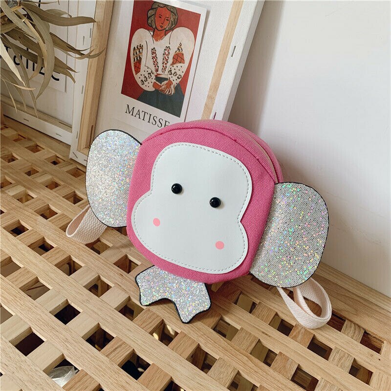 Girls Cute Animal Monkey Shoulder Bag Child Round Messenger Crossbody Handbag Baby Kids Cartoon Mini Coin Purse: Pink