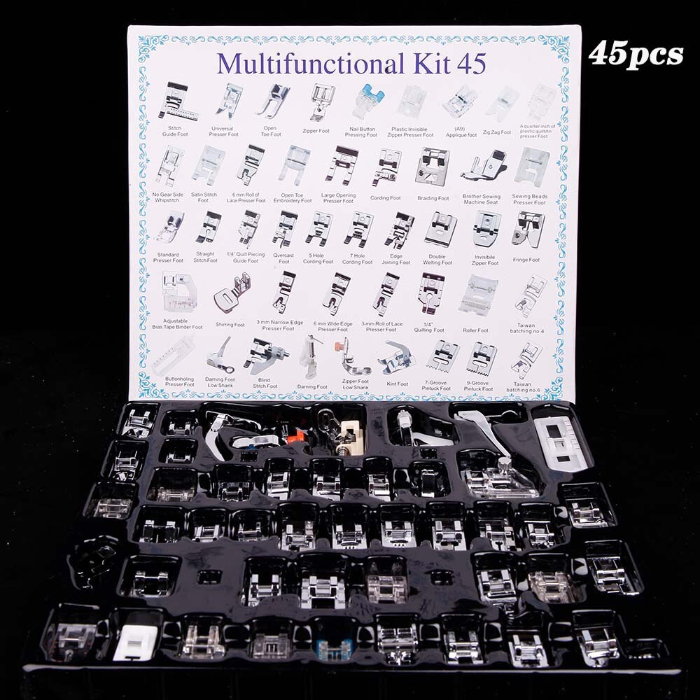 16/32/35/42/45/52/62 Brother Singer Janome Darning Sewing Machine Presser Foot Feet Domestic Braiding Blind Stitch Accessories: Press foot 45pcs