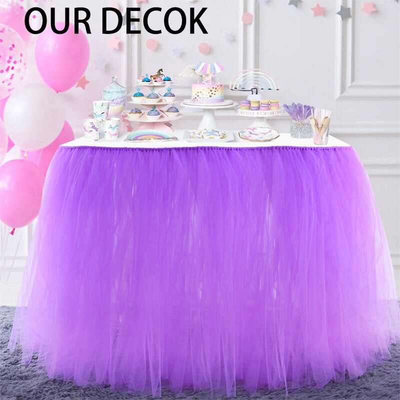 Tulle Tutu Table Skirt Tableware for Wedding Decoration Baby Shower Party Wedding Table Skirting Home Textile Finished Product: Lavender