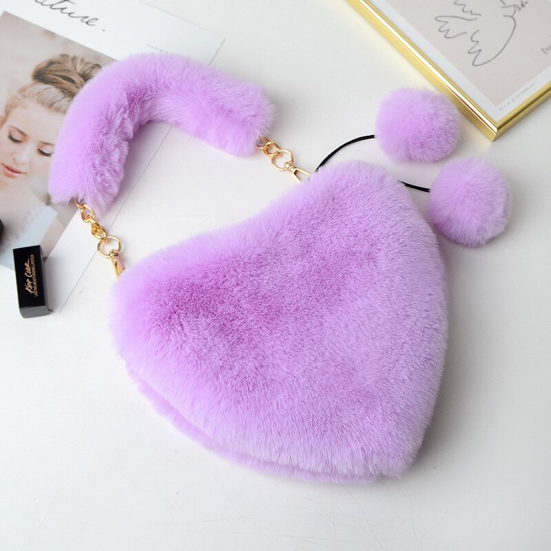 Pluche Hartvormige Winter Vrouwelijke Schattige Clutch Portemonnee Liefde Handtas Modeketen Pluche Tas Tas Voor Vrouw: 10