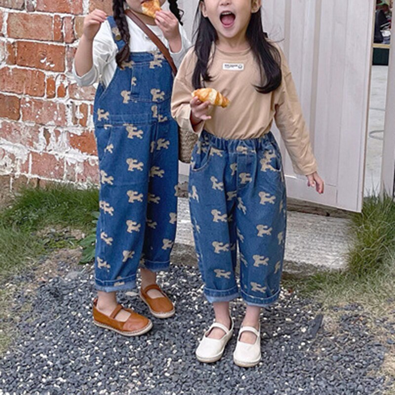 Spring Summer 2022 Kids Clothing Baby Toddler Loose Pants Children Girls Denim Overalls Casual Jeans Children Rompers 2-10Years