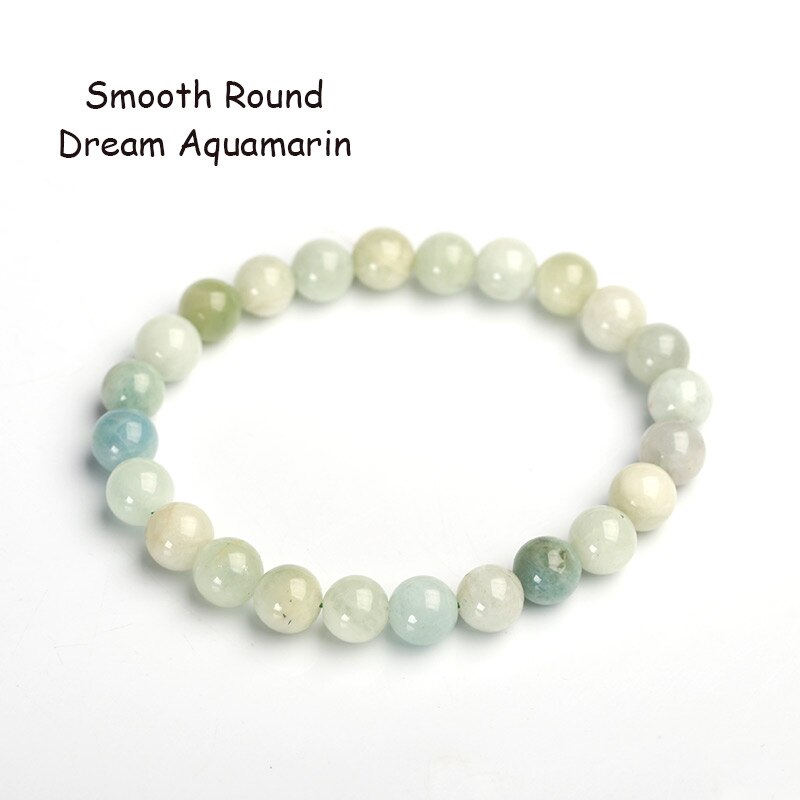 JD-pulsera de Aguamarina de sueño Natural, brazalete de cristal de un solo círculo, joyería de cuentas de 6/8/10mm, pulsera de Yoga de cristal informal romántica: Smooth Round / 7-8mm