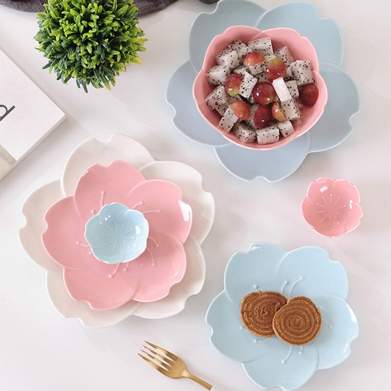 Japanese Gradient Petal Ceramic Tableware Western Dish Cup Coffee Cup Tray Sauce Plate Petal Dishes Salad Dessert Baking Bowl