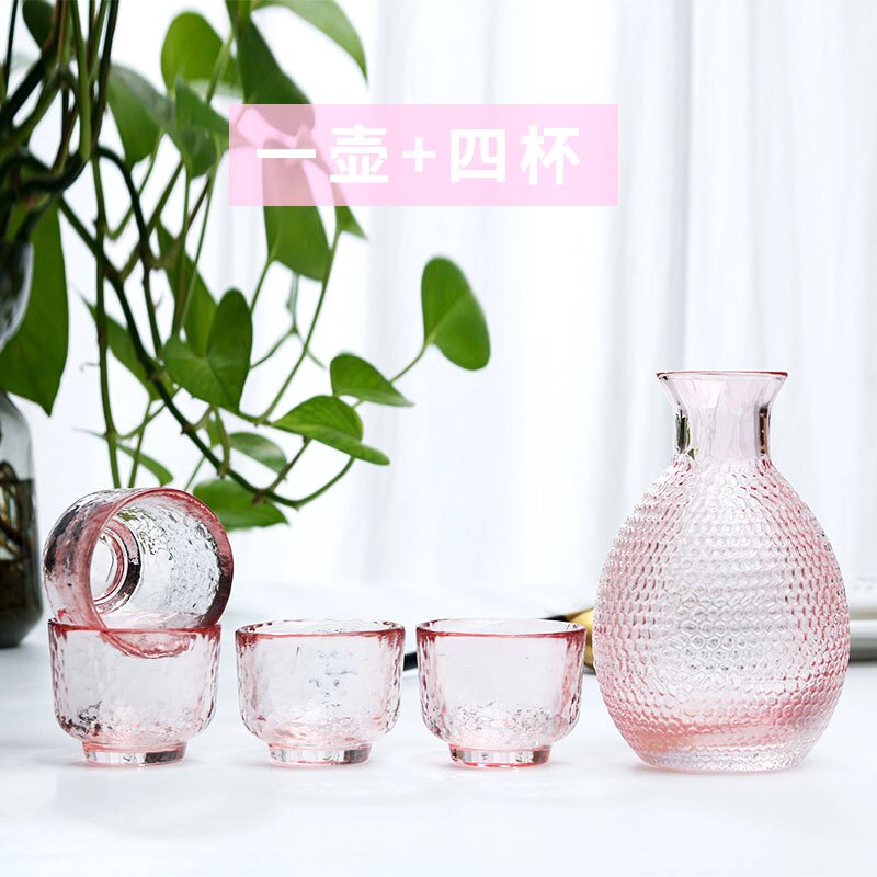 Japanese sake cup pink hammer pattern glass wine pot white rice wine set wineware