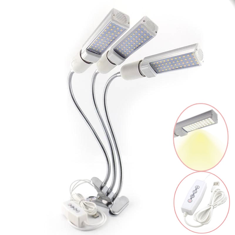 Fullt spekter 3 hode led vokse lys vekst fyto lampe voksende lys innendørs planter frø drivhus voksende usb timer klipp rom