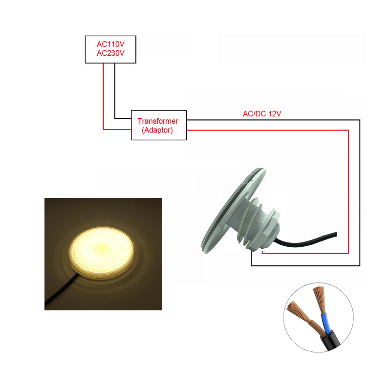 Luces LED para piscina 25W 30W 42W 50W 60W 12V Foco de fijación de hilo de plástico relleno de resina Sincronización RGB Blanco cálido Azul Blanco frío: Color blanco cálido / 16-20 W
