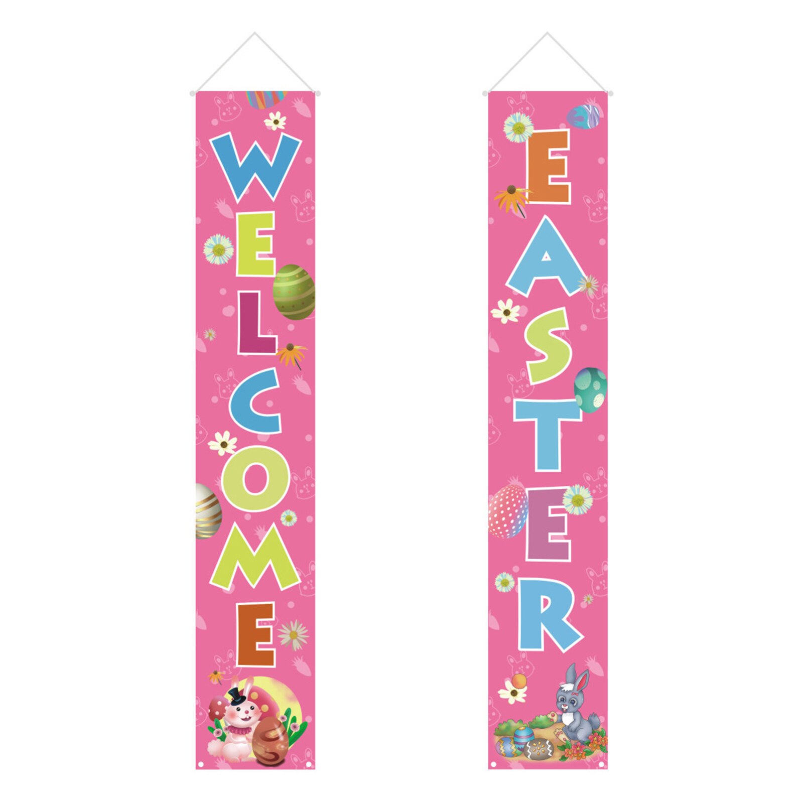 Easter Poster Flag Home Walls Spring Outdoor Indoor Couplet Decoration Festival Supplies Polyester Cloth Porch Sign: Multicolor A2
