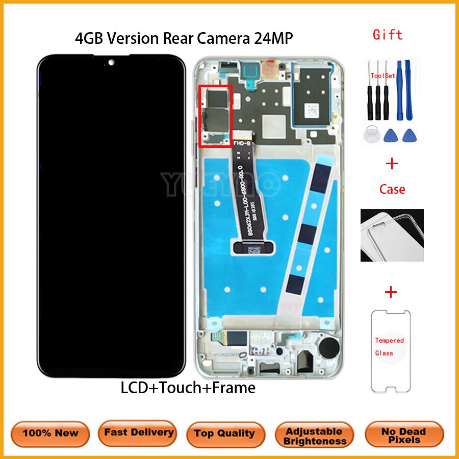 Oryginalny wyświetlacz LCD z ramką robić HUAWEI P30 Lite wyświetlacz LCD ekran Digitizer zgromadzenie dla HUAWEI P30 Lite ekran Nova 4e zniszczyć-LX1 LX2: 4GB WithFrame srebro