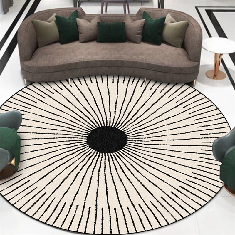Wishstar Nordic Modern Simple Carpet Black White Circle Strip Bedroom Carpet Round Geometric Rug Chair Mat