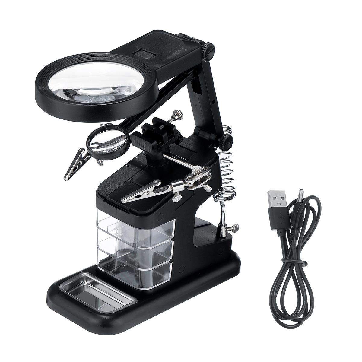 Lassen Vergrootglas Met Led Licht 3X-25X Lens Extra Clip Loupe Desktop Vergrootglas Thrid Hand Soldeerbout Repair Tool