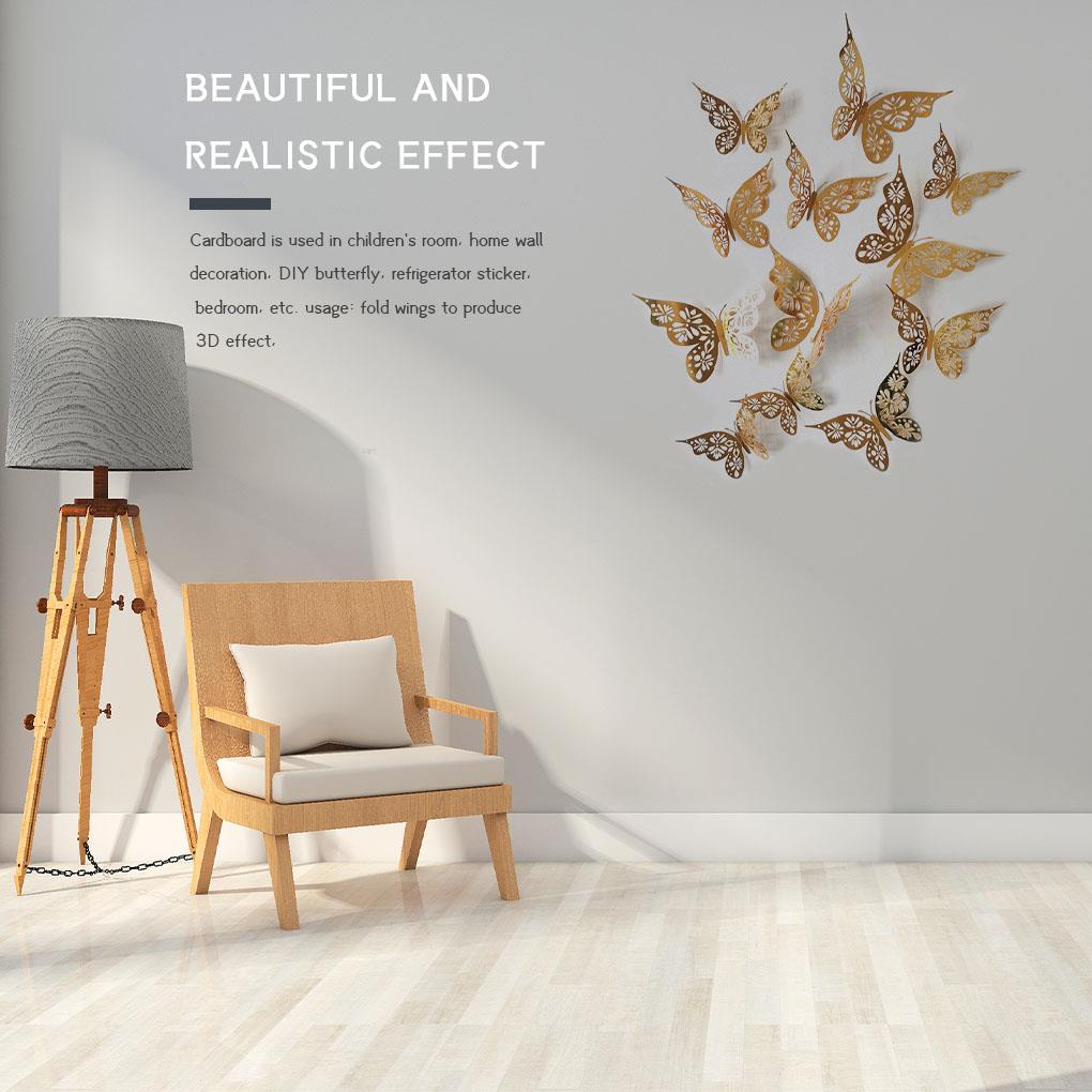 12Pcs/Set Golden 3D Hollow Out Paper Butterfly Wall Sticker Party Shopping Window Home Decor For Kids Room Sticker Mural