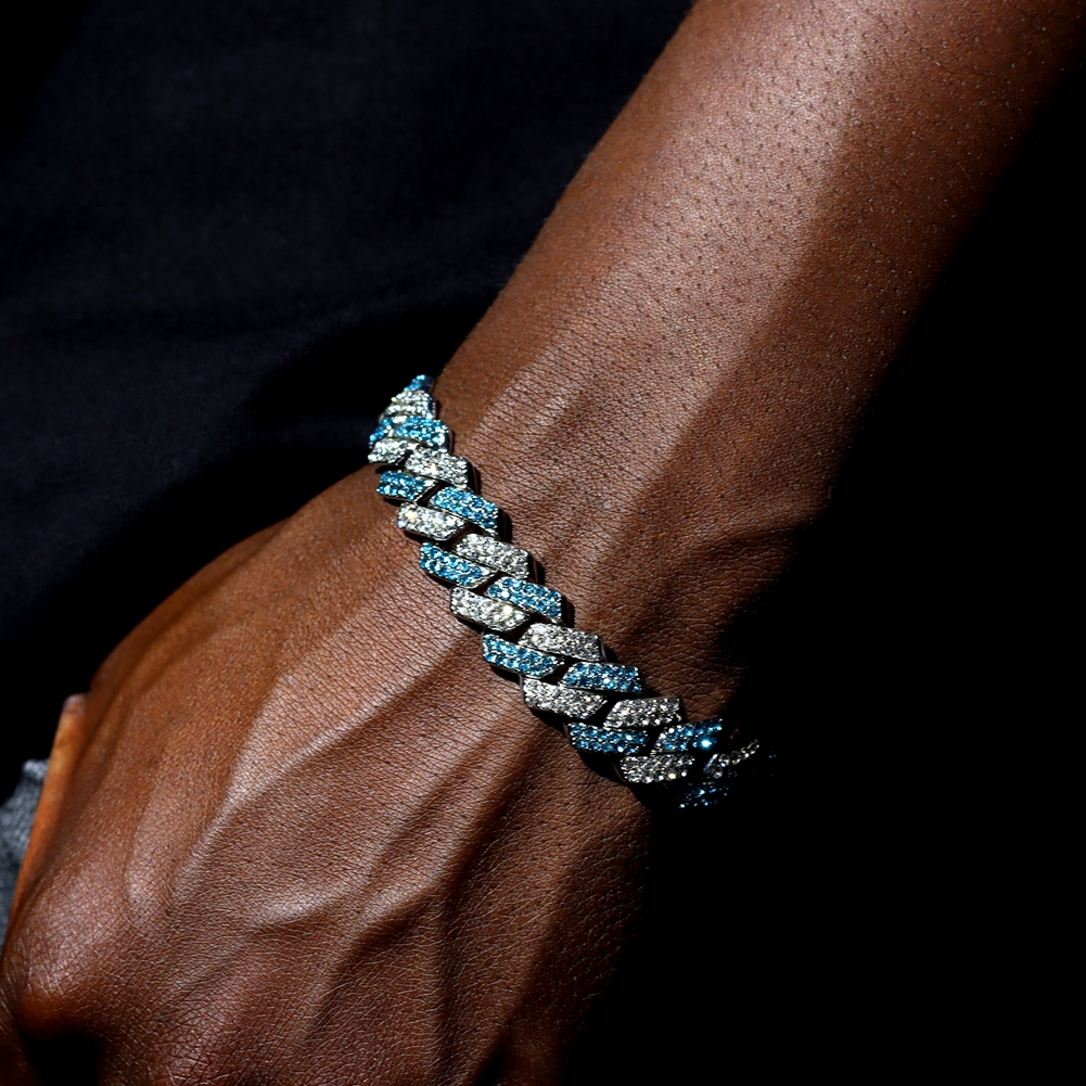 Pulseras de cadena cubana con eslabones helados de 14MM para hombres y mujeres, diamantes de imitación completos, pulsera cubana gruesa de Miami, de joyería Punk Hip Hop: 16.5 cm / VERMEIL
