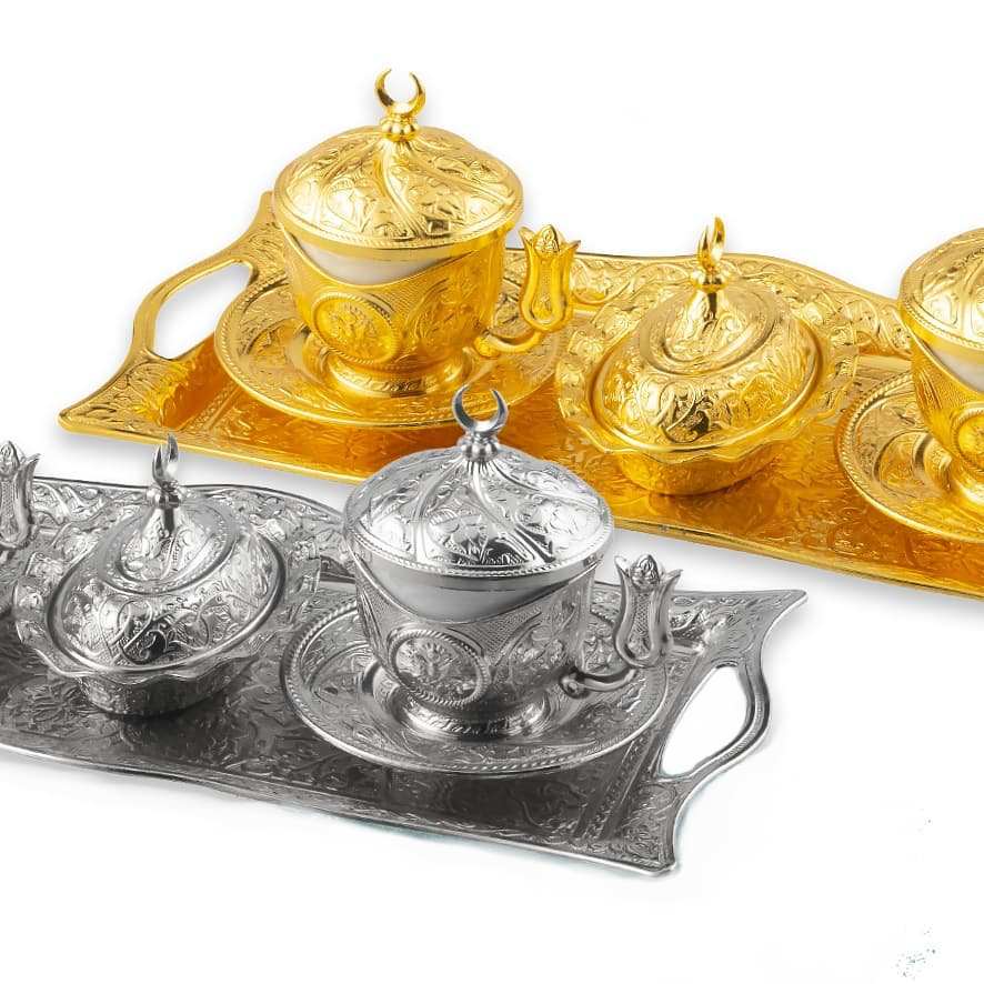 Authentic Turkish Coffee Set Set in Espresso Ottoman Patterned Coffeeware Arabic Coffee Cup Set Tea Cup Set