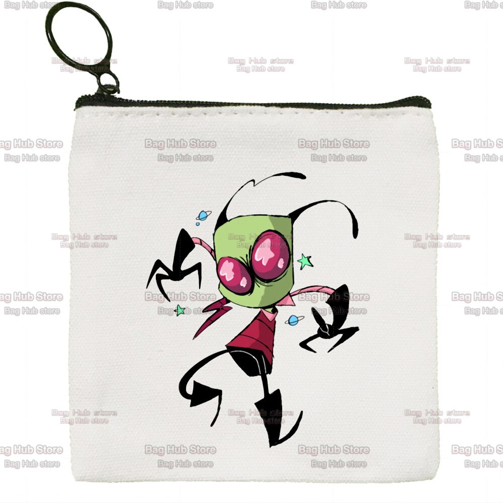 Invader Zim Zim Image Cartoon brezentowa portmonetka z zamkiem błyskawicznym studentka mały uroczy portmonetka szminka torba mała przenośna: Q