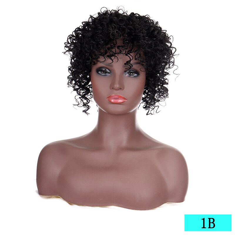 Xnaira Synthetic 20CM Faux Afro Curly Hair Wigs Women's Natural Black Gold Curly Heat-Resistant Hairpiece: 1B