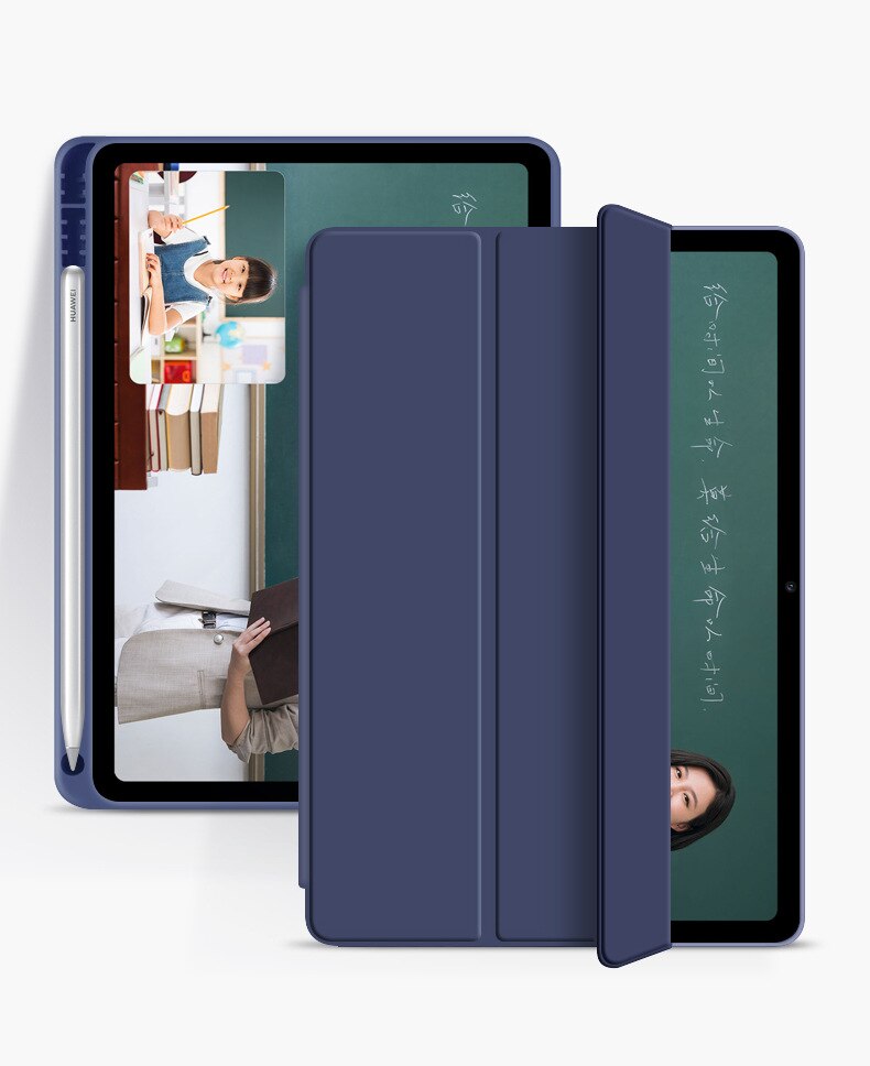 Hoesje voor tablet huawei matepad pro 10.8 5g pu lederen siliconen opvouwbare hoes voor huawei matepad pro 10.8 5g originele hoes: Donkerblauw