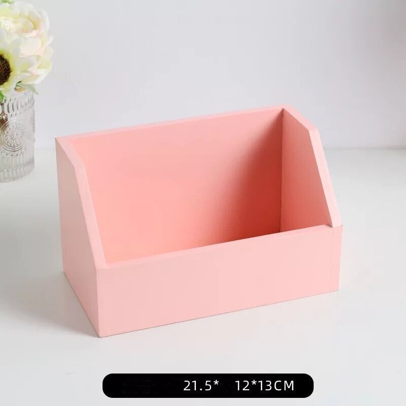 MINKYS Cute Cat Large Capacity Wood Desktop Organizer Pen Holder Desk Storage Box School Office Stationery: pink A