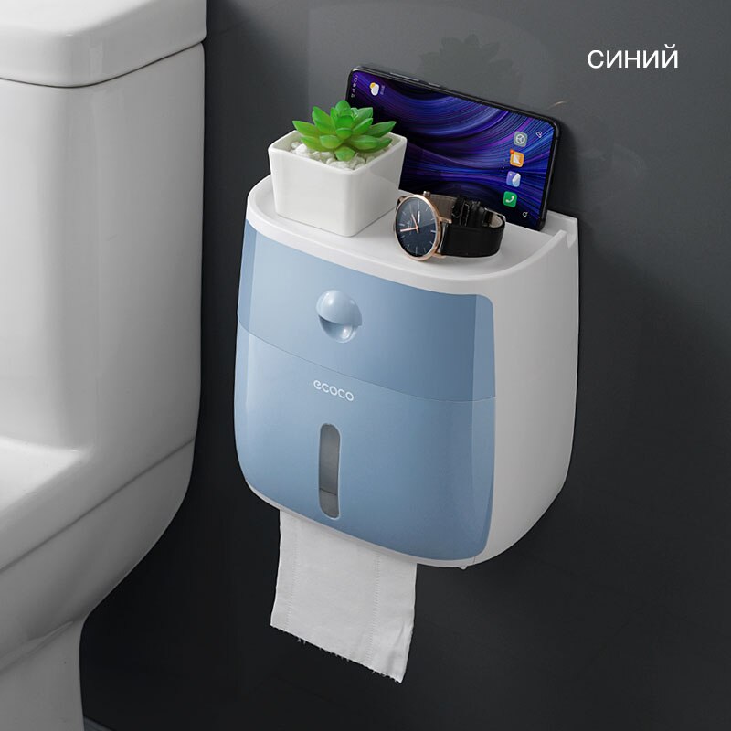 Toilet Paper Storage Box Rack Waterproof Wall-Mounted Toilet Paper Tray Roll Paper Tube Storage Tissue Box Rack Bathroom Supplie: Blue