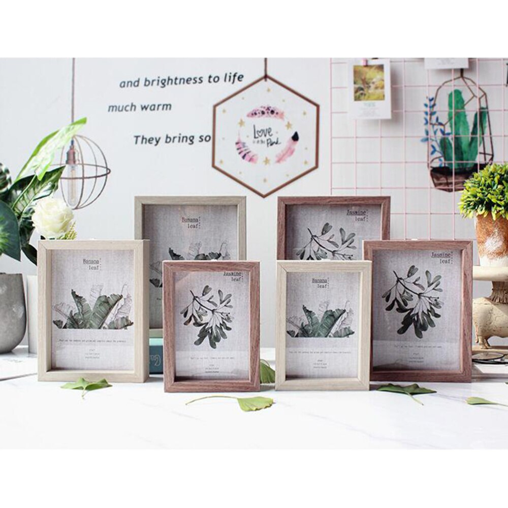 6 Inches Plant Dried Flower Leaves Specimen Box Double Sided Glass Photo Frame Wooden Table Decoration with Original Ph