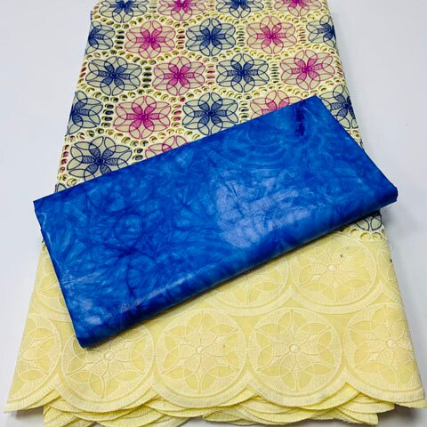 African Guinea Bazin Brocade Damask Fabric for Femme Robe  Bazin Riche Brode with Swiss Cotton Lace 2.5+2.5 yards/set YA377