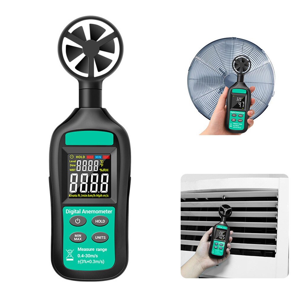 Aneng GN301 Digitale Anemometer 0-30 M/s Wind Meter -10 ~ 45C Temperatuur Tester Anemometro Met Lcd backlight Display