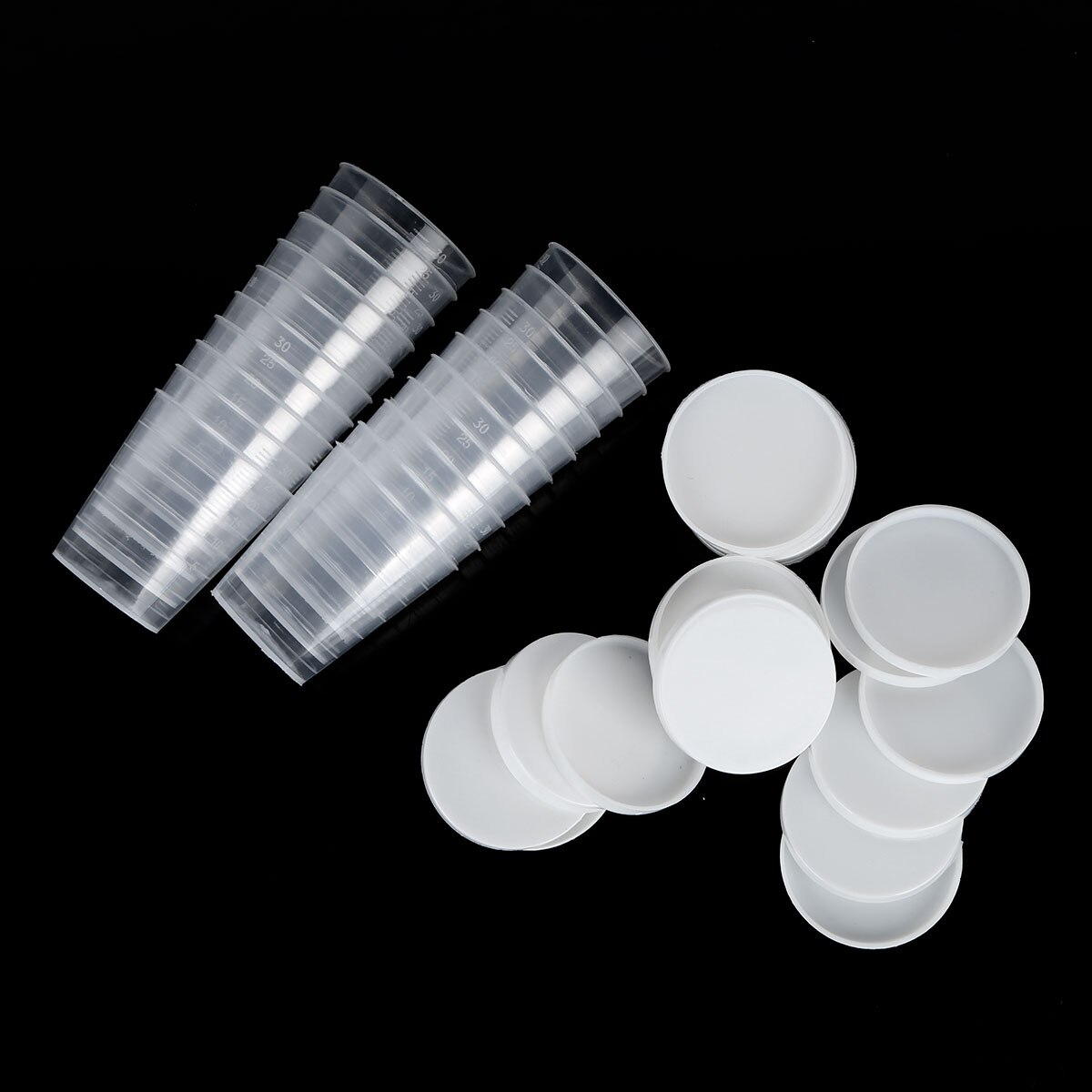 20 30ml Measuring Cups Clear Plastic Graduated Measure Mugs Reusable Liquid Samplers Containers Leak Proof Medicine Testing Pots