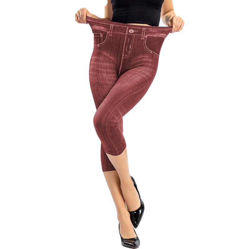 Legging Denim imprimé pour femmes, Slim, , Faux jean, extensible, court, culotte d'été: C / XXL