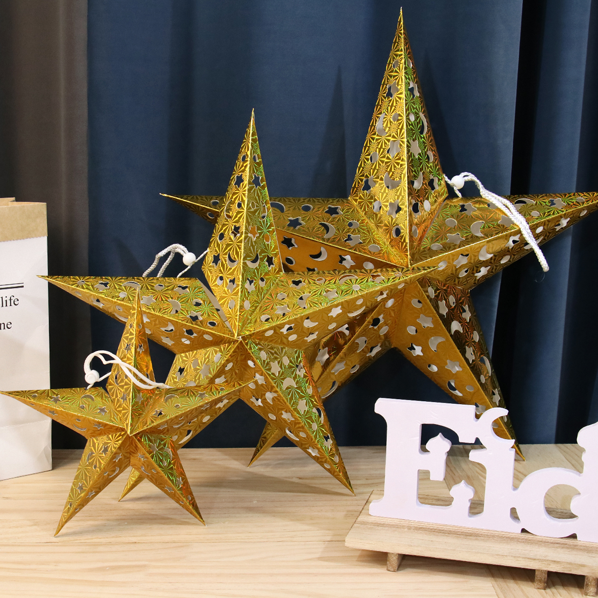 30–75 cm Kerst Holle Ster Opknoping Hanger Raamrooster Kerst Decoratie voor Huis 2024 Papieren Lampenkap Bruiloft Kerstcadeau