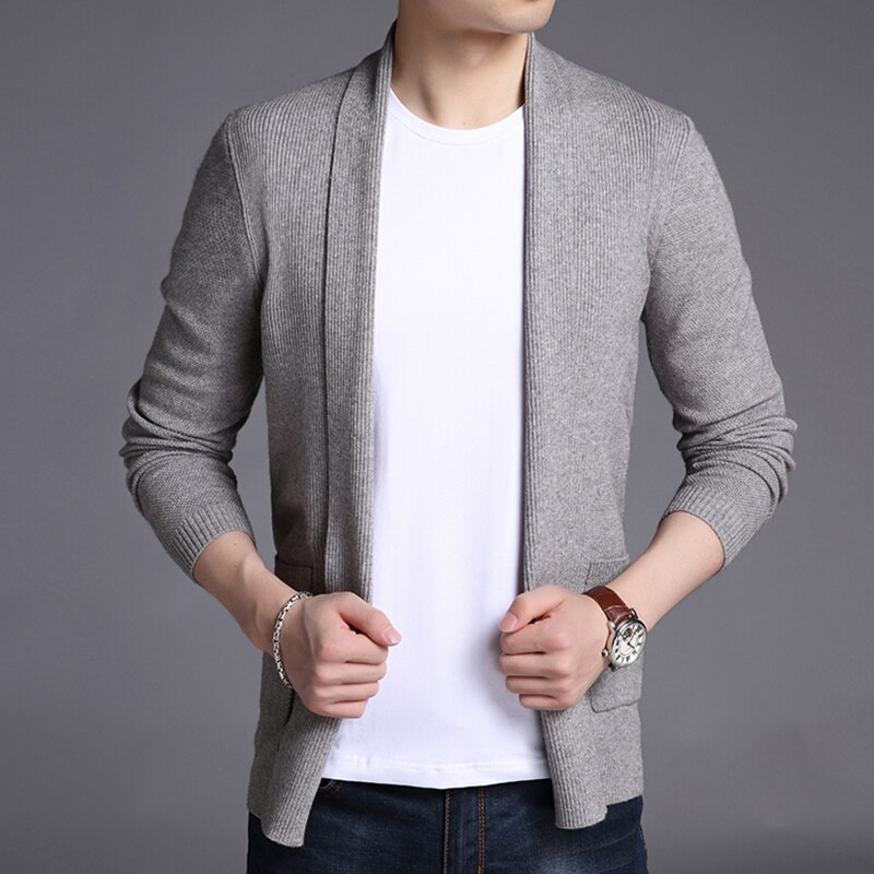 Märkeströja för herrkofta lång slim fit tröjor stickade ylle höst koreansk stil vardagskläder för män