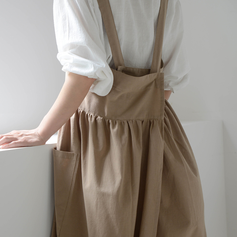 Adjustable Bib Apron with Pockets Cross Back Kitchen Chef Florist Shop Overalls Cotton Women Apron for Baking Painting Gardening