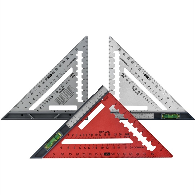 High-precision 7/12inch Speed Square Aluminum Alloy Triangle Ruler Square for Measuring Tool Metric Angle Protractor Spirit Leve