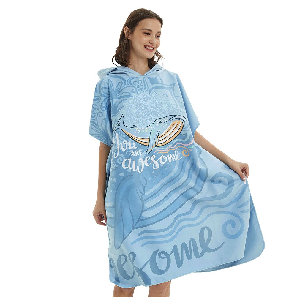 Microfiber Women Man Swimming Diving Bathrobe Cloak Printing Changing Robe Bath Towel Outdoor Hooded Beach Towel Poncho Towels: F