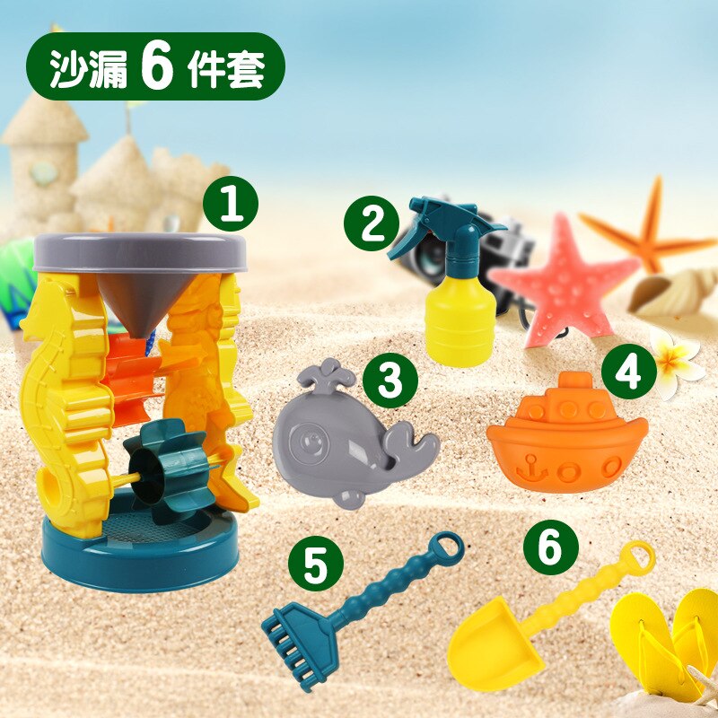 Giocattoli da spiaggia estivi giochi da bagno per bambini carrello di sabbia Set di strumenti per secchiello Beach Party Sport giocattolo all&#39;aperto gioco educativo per acqua ragazzo regalo per bambini: 6pcs Hourglass