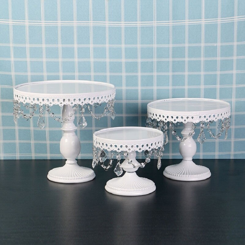 Round White Cake Stand Metal Dessert Table Cake Tray Christmas Birthday Party Macaron Cupcake Rack Stand For Wedding Decor